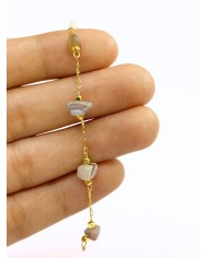 Doğal Kırık Taşlı Kuyumcu Zinciri Altın Rengi Ara Boncuklu Renkli 3mm - 1m