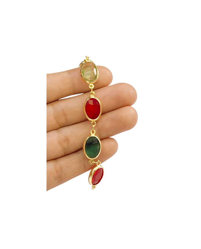 Cam Taşlı Kuyumcu Zinciri Altın Renkli Taş Oval 4mm - 1m