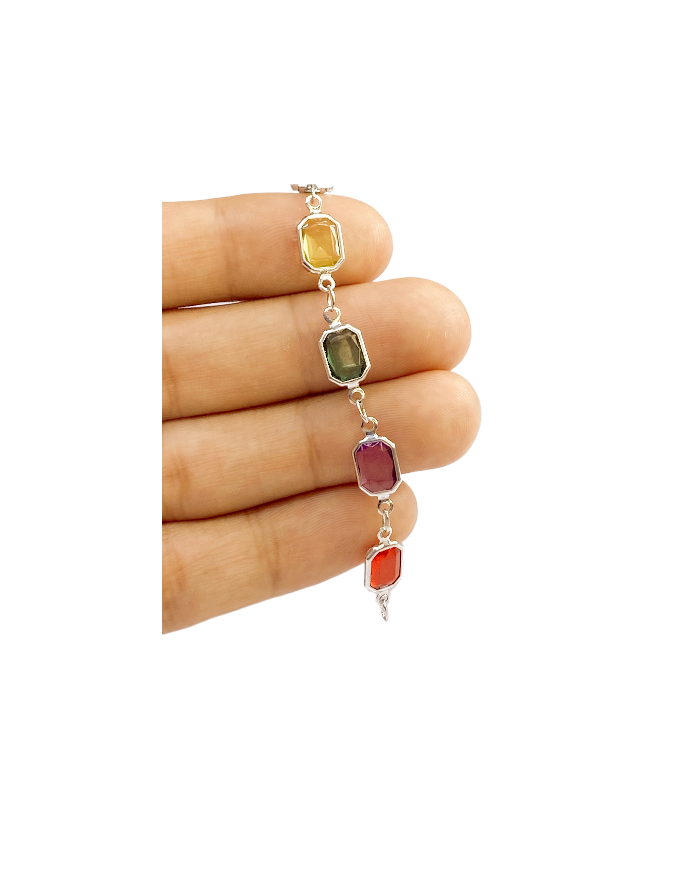 Cam Taşlı Kuyumcu Zinciri Gümüş Renkli Altıgen 6mm - 1m