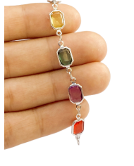 Cam Taşlı Kuyumcu Zinciri Gümüş Renkli Altıgen 6mm - 1m