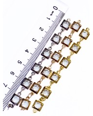 Cam Taşlı Kuyumcu Zinciri Gümüş Şeffaf Kare 7mm - 1m