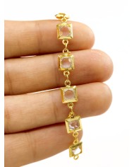 Cam Taşlı Kuyumcu Zinciri Altın Şeffaf Kare 7mm - 1m