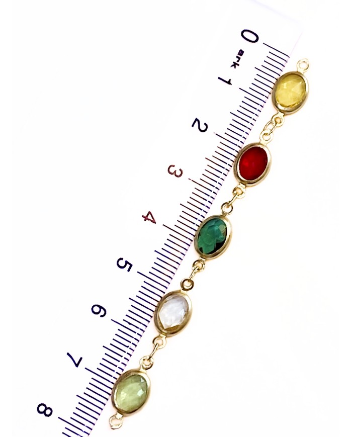 Cam Taşlı Kuyumcu Zinciri Altın Renkli Oval 7mm - 1m