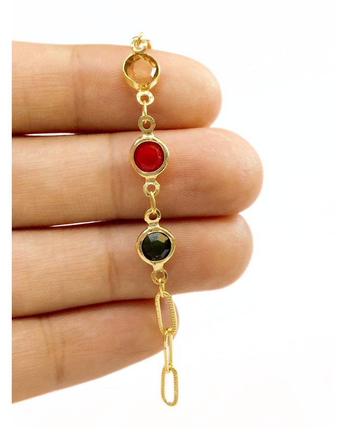 Cam Taşlı Kuyumcu Zinciri Altın Renkli Yuvarlak 7mm - 1m