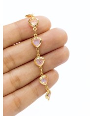 Zirkon Taşlı Kuyumcu Zinciri Altın Pembe Kalp 8mm - 1m