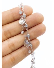 Zirkon Taşlı Kuyumcu Zinciri Gümüş Deniz Kabuğu 5mm - 1m