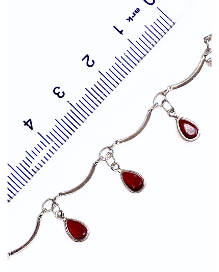 Zirkon Taşlı Sallantılı Kuyumcu Zinciri Gümüş Damla Kırmızı 5mm - 1m