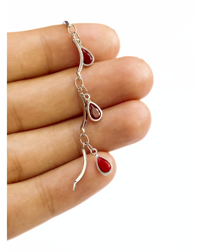 Zirkon Taşlı Sallantılı Kuyumcu Zinciri Gümüş Damla Kırmızı 5mm - 1m