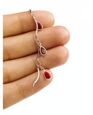Zirkon Taşlı Sallantılı Kuyumcu Zinciri Gümüş Damla Kırmızı 5mm - 1m