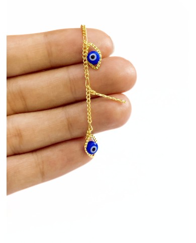 Mineli Sallantılı Kuyumcu Zinciri Altın Mavi Nazar Boncuğu 5mm - 1m