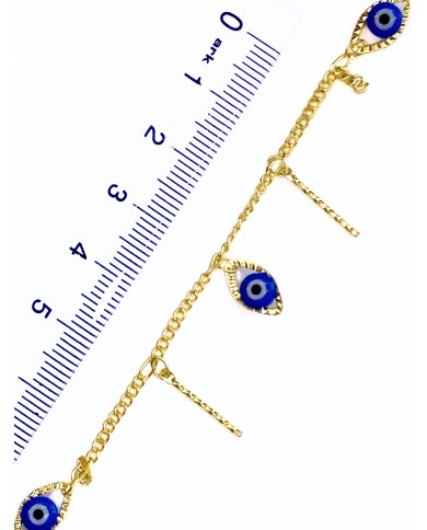 Mineli Sallantılı Kuyumcu Zinciri Altın Mavi Nazar Boncuğu 5mm - 1m