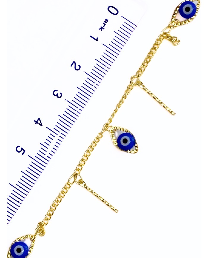Mineli Sallantılı Kuyumcu Zinciri Altın Mavi Nazar Boncuğu 5mm - 1m