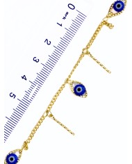 Mineli Sallantılı Kuyumcu Zinciri Altın Mavi Nazar Boncuğu 5mm - 1m