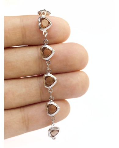 Cam Taşlı Kuyumcu Zinciri Gümüş Renk Kalp Kahverengi 5mm - 1m