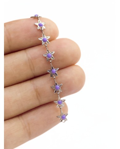 Mineli Kuyumcu Zinciri Gümüş Renk Mor Yıldız 5mm - 1m