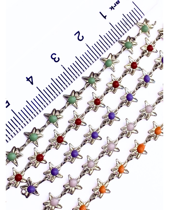 Mineli Kuyumcu Zinciri Gümüş Renk Mor Yıldız 5mm - 1m