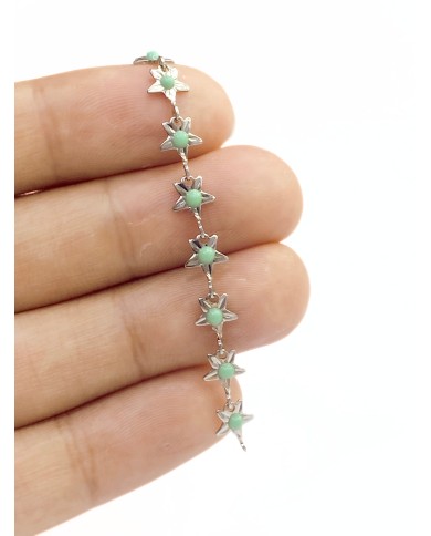 Mineli Kuyumcu Zinciri Gümüş Renk Yeşil Yıldız 5mm - 1m