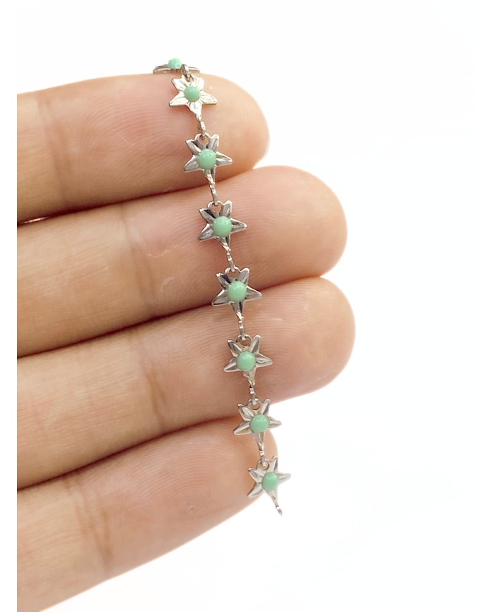 Mineli Kuyumcu Zinciri Gümüş Renk Yeşil Yıldız 5mm - 1m