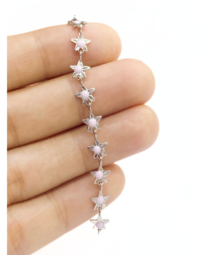 Mineli Kuyumcu Zinciri Gümüş Renk Pembe Yıldız 5mm - 1m