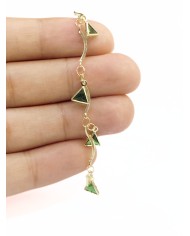 Zirkon Taşlı Kuyumcu Zinciri Gümüş Altın Renk Yeşil Üçgen 5mm - 1m