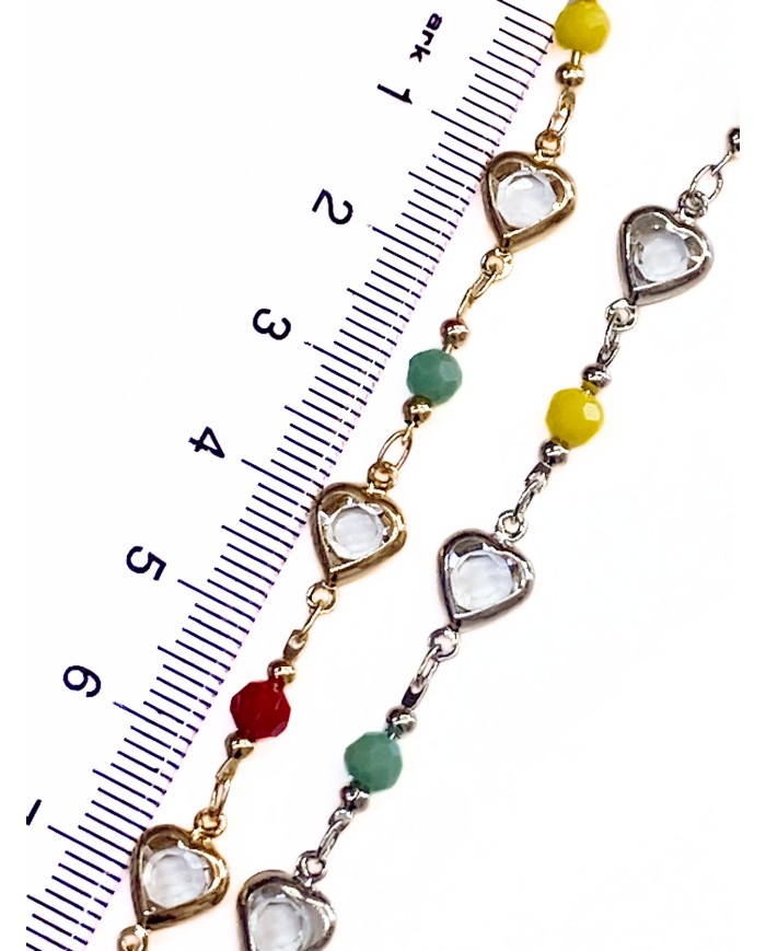 Cam Taşlı Kuyumcu Zinciri Altın Renk Kalp 5mm - 1m