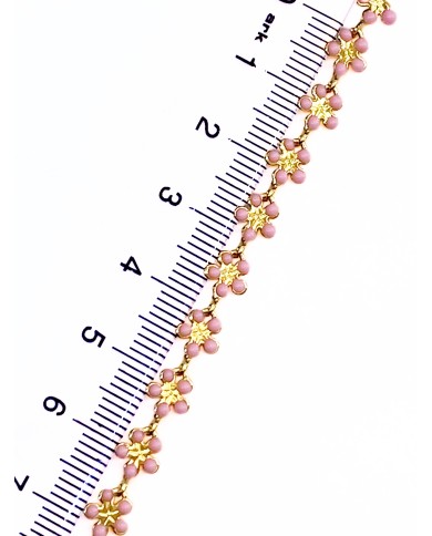 Mineli Kuyumcu Zinciri Altın Renk Çiçek Pembe 5mm - 1m