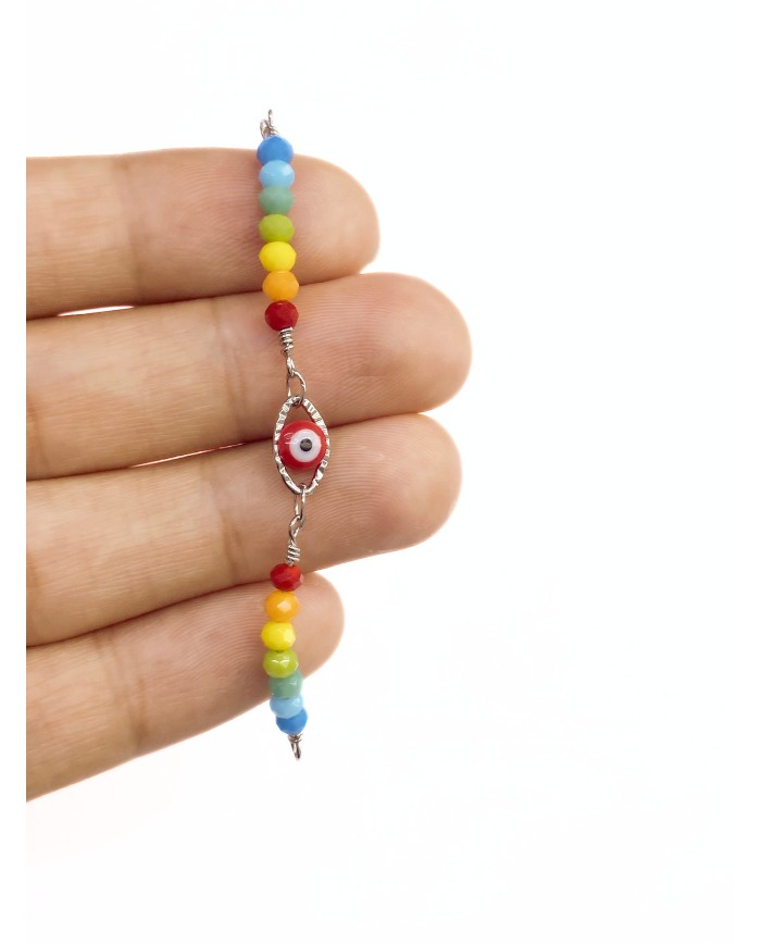 Mineli Kuyumcu Zinciri Gümüş Renk Nazar Boncuğu Renkli 5mm - 1m