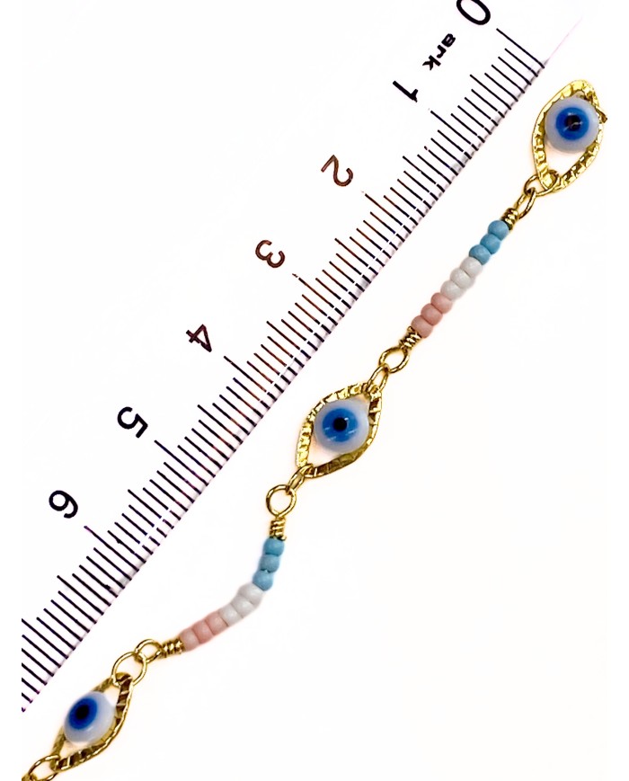 Mineli Kuyumcu Zinciri Altın Renk Nazar Boncuğu 5mm - 1m