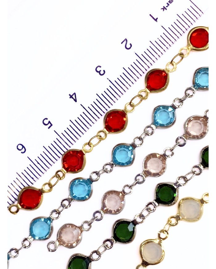 Cam Taşlı Kuyumcu Zinciri Gümüş Renk Yuvarlak Yeşil 5mm - 1m