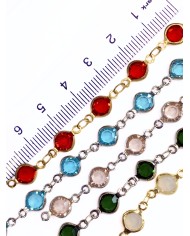 Cam Taşlı Kuyumcu Zinciri Gümüş Renk Yuvarlak Yeşil 5mm - 1m