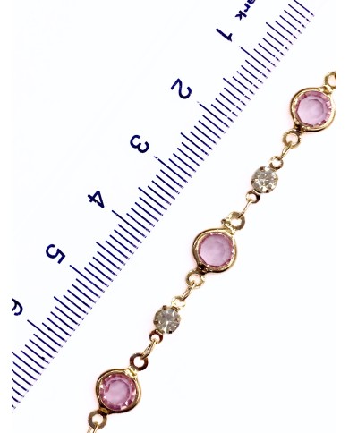 Cam Taşlı Kuyumcu Zinciri Altın Renk Yuvarlak Pembe 5mm - 1m