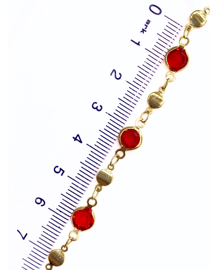 Cam Taşlı Kuyumcu Zinciri Altın Renk Yuvarlak Kırmızı 5mm - 1m