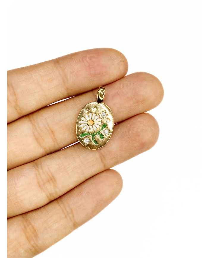 Çelik Oval Papatya Figürlü Kolye Bileklik Ucu Charm Altın Renk 1 Adet