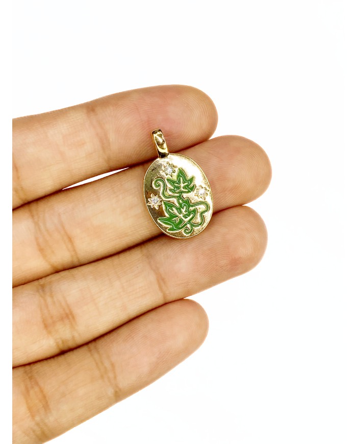 Çelik Oval Yaprak Figürlü Kolye Bileklik Ucu Charm Altın Renk 1 Adet