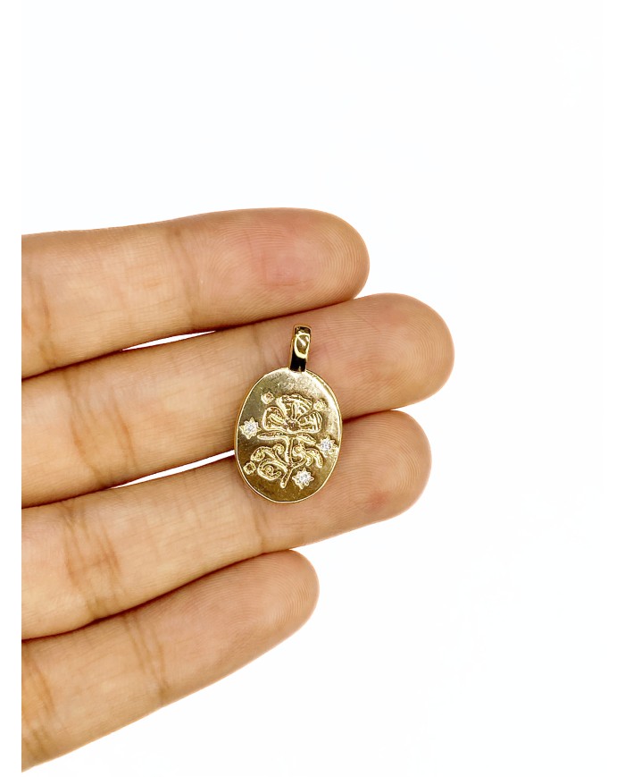 Çelik Oval Çiçek Figürlü Kolye Bileklik Ucu Charm Altın Renk 1 Adet