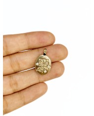 Çelik Oval Çiçek Figürlü Kolye Bileklik Ucu Charm Altın Renk 1 Adet