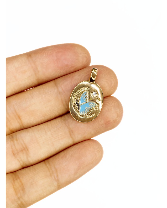 Çelik Oval Kelebek Figürlü Kolye Bileklik Ucu Charm Altın Renk 1 Adet