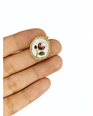 Oval Çiçek Figürlü Kolye Bileklik Ucu Charm Altın Pembe 1 Adet