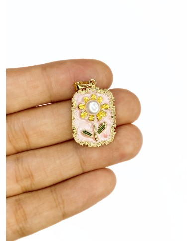 Plaka Çiçek Figürlü Kolye Bileklik Ucu Charm Altın Pembe 1 Adet