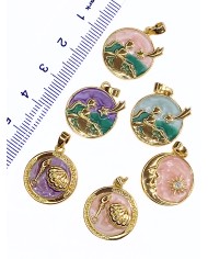 Yuvarlak Plaka Ay Figürlü Kolye Bileklik Ucu Charm Altın Pembe 1 Adet