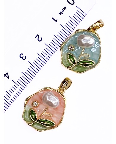 Plaka İnci Çiçek Figürlü Kolye Bileklik Ucu Charm Altın Pembe 1 Adet