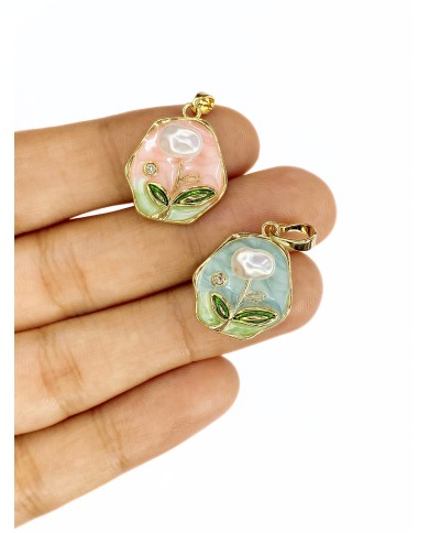 Plaka İnci Çiçek Figürlü Kolye Bileklik Ucu Charm Altın Pembe 1 Adet