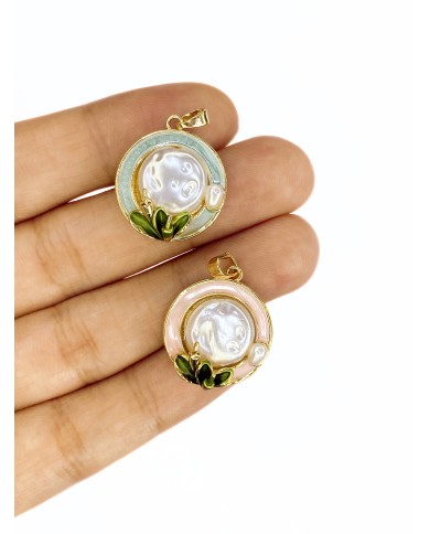 Plaka İnci Yaprak Figürlü Kolye Bileklik Ucu Charm Altın Pembe 1 Adet