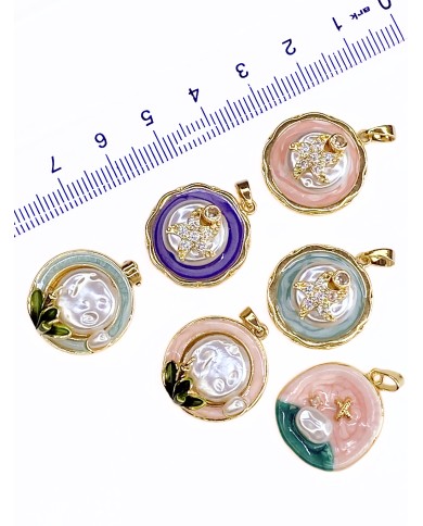 Plaka İnci Yaprak Figürlü Kolye Bileklik Ucu Charm Altın Pembe 1 Adet