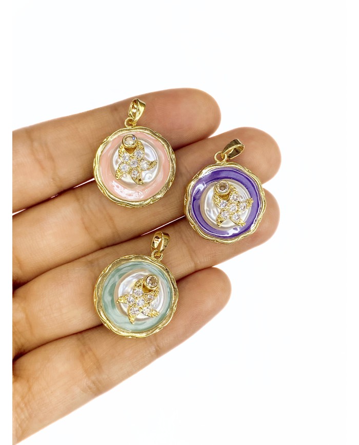 Plaka İnci Yıldız Figürlü Kolye Bileklik Ucu Charm Altın Pembe 1 Adet