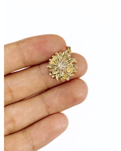 Zirkon Taşlı Çiçek Kolye Bileklik Ucu Charm Altın 1 Adet