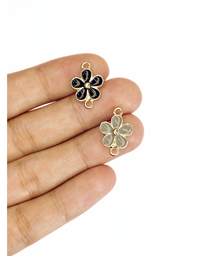 Çiçek Kolye Bileklik Ucu Charm Altın Siyah 1 Adet