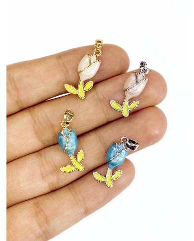 Lale Kolye Bileklik Ucu Charm Gümüş Mavi 1 Adet