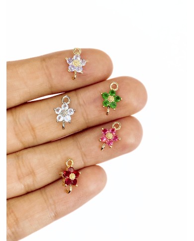 Zirkon Taşlı Çiçek Kolye Bileklik Ucu Charm Altın Pembe 1 Adet