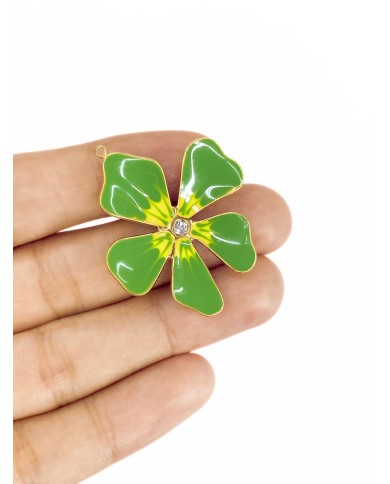 Taşlı Çiçek Kolye Bileklik Ucu Charm Altın Yeşil 1 Adet